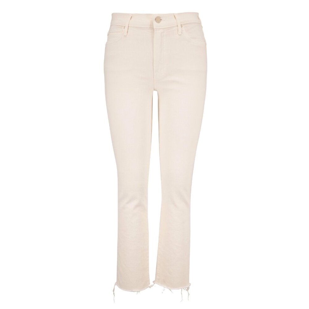 NWT Mother Rascal Crop Fray in Cream Puffs Ivory Straight Stretch Jeans 27